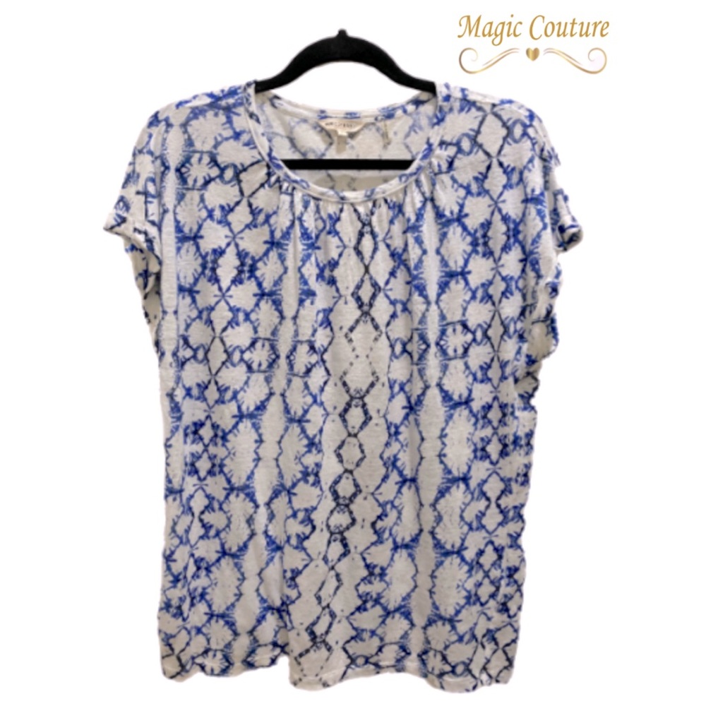 Rebecca Taylor Kaleidoscope Pattern Linen T-Shirt💙🤍💙